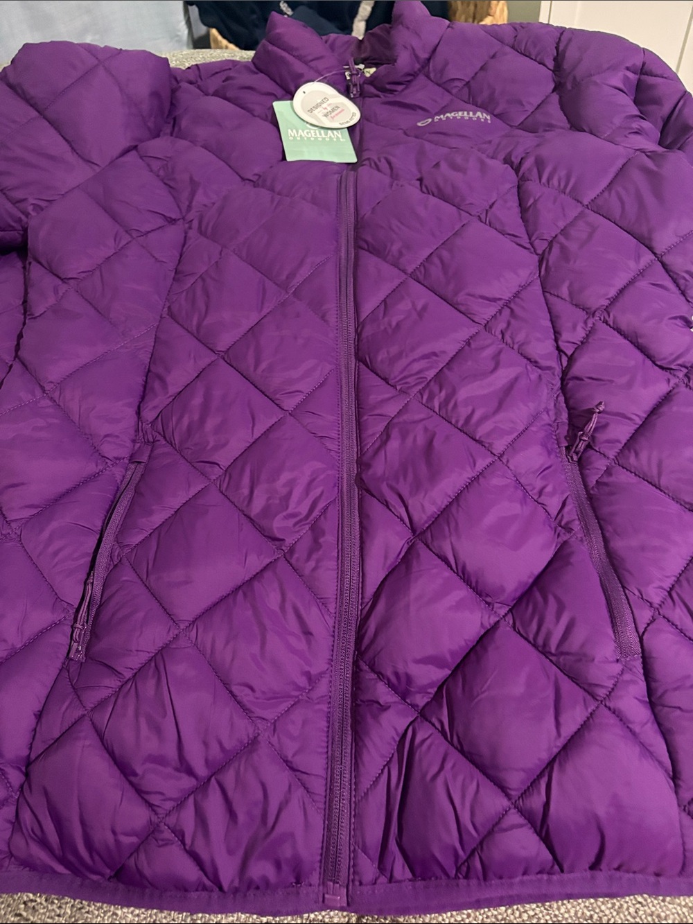 Magellan Outdoors Purple Diamond-Quilt Puffer Jacket 21”p2p 29”L